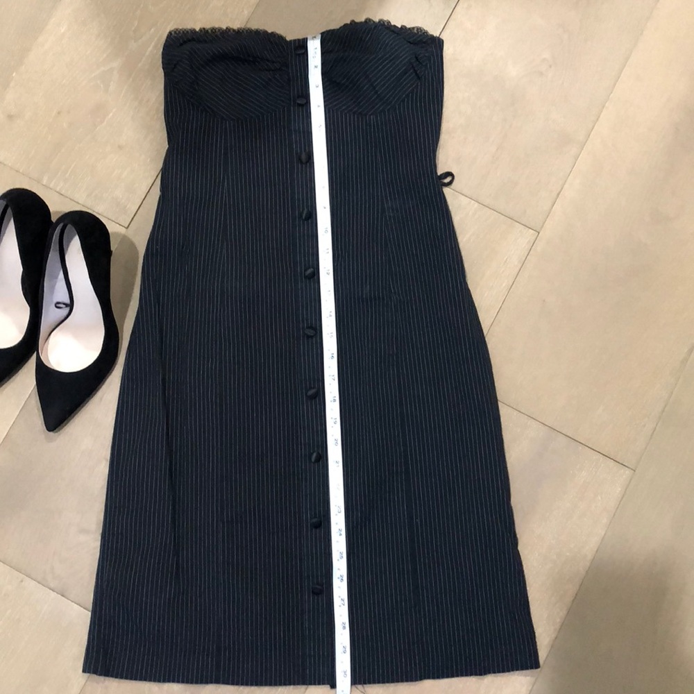 Black Pin Striped 3/4 Length Strapless Dress - image 1